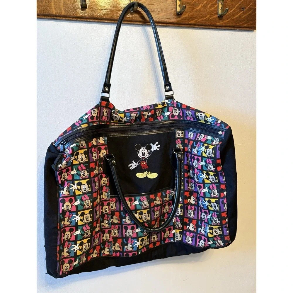 Vintage 90s Disney Mickey Mouse All Over Print Large Duffle Bag Travel Carry On